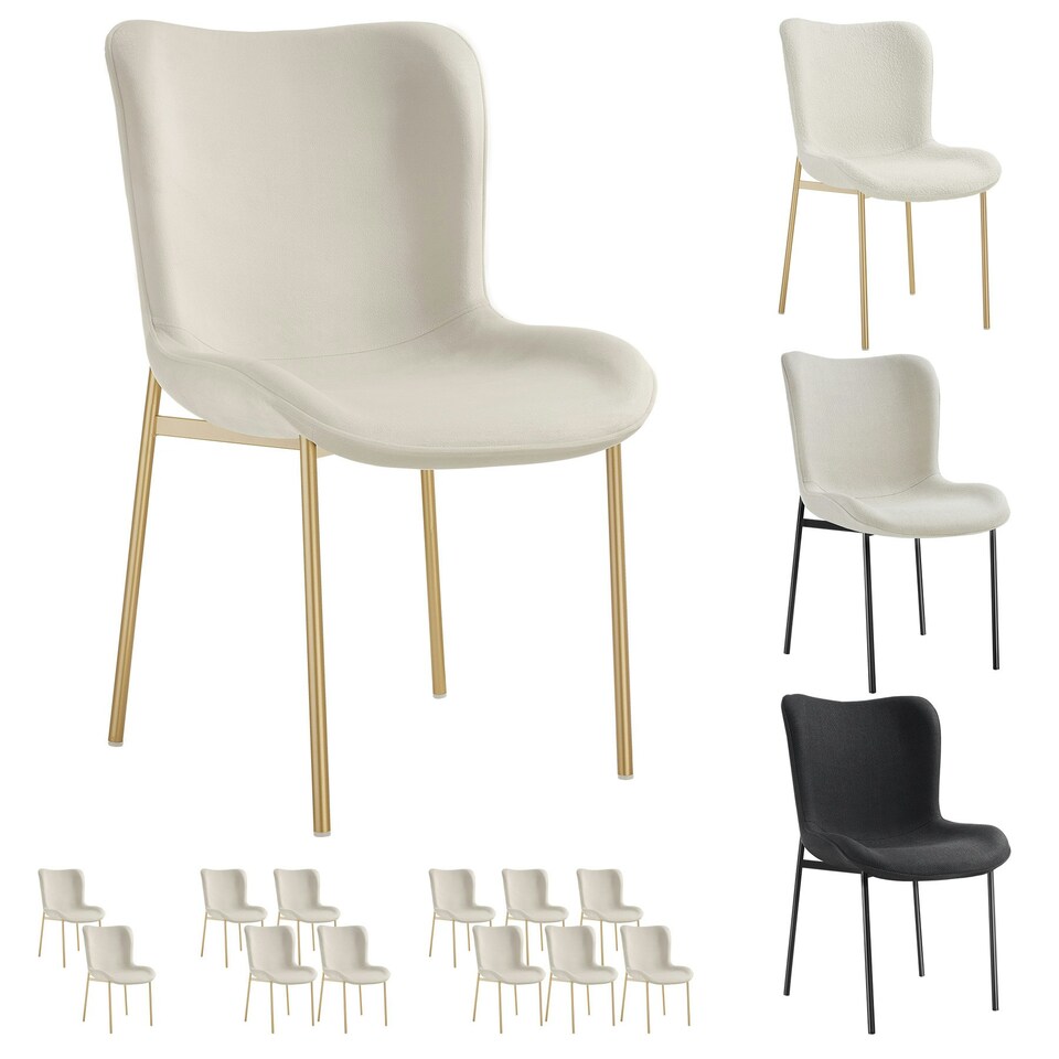 image 1 of Dining Chair Tessa - ergonomic high backrest, slim steel legs, soft fabric - Set of 6 Cream | Velvet Look Beige/Gold