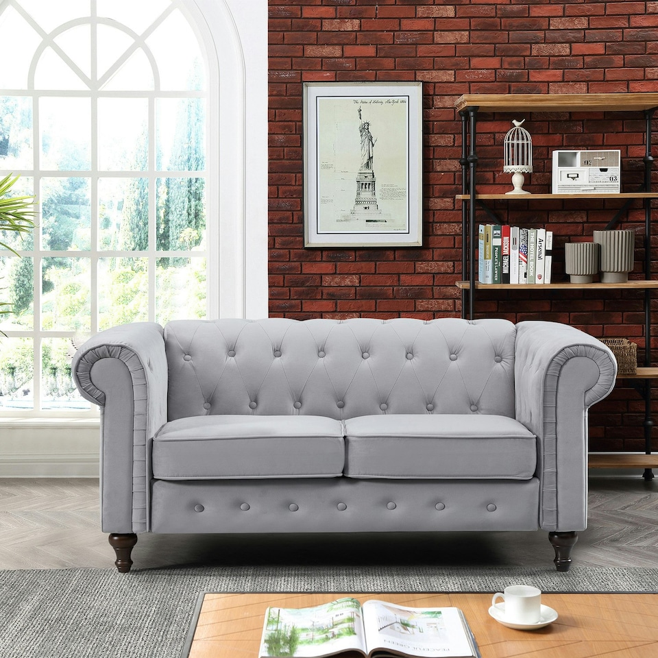 image 1 of Pelham 2 Seat Velvet Sofa - Grey