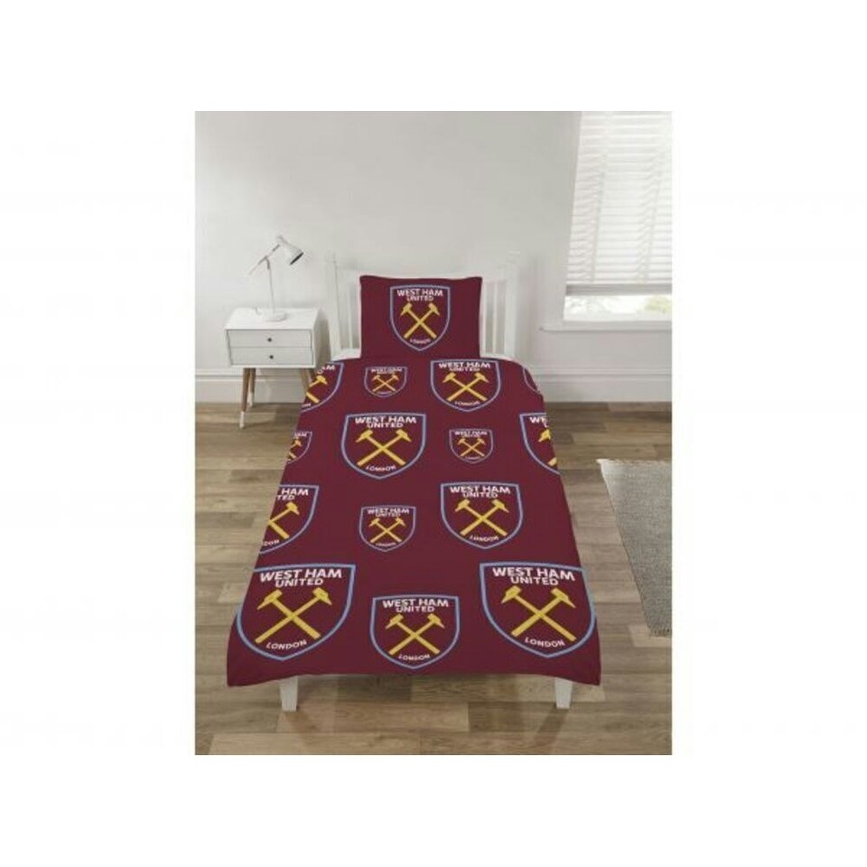 image 1 of West Ham United FC Reversible Duvet Cover Set - Claret Red/Sky Blue - Single