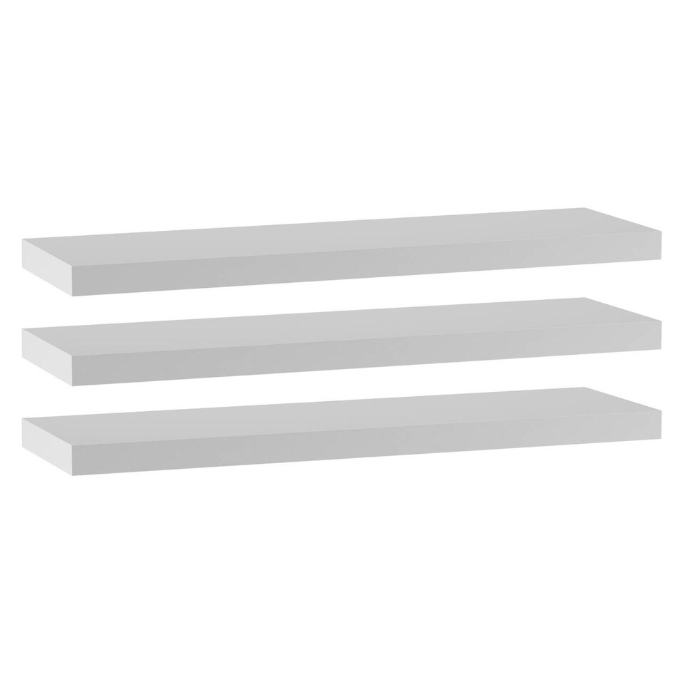 image 1 of Floating Wooden Wall Shelves - 80x23.5cm | White | White & Set of 3 | 3