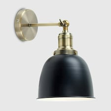 ValueLights Retro Style Antique Brass Adjustable Knuckle Joint Wall Light with a Gloss Black Dome Shade - Complete with a 4w LED Filament Bulb 2700K Warm White