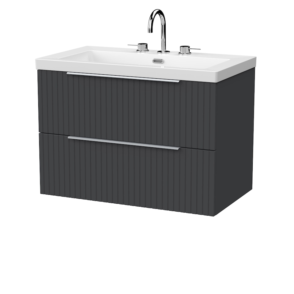 image 1 of Balterley Callingwood Contemporary Wall Hung 2 Drawer Vanity Unit with 3 Tap Hole Fireclay Basin , 800mm, Dark Grey