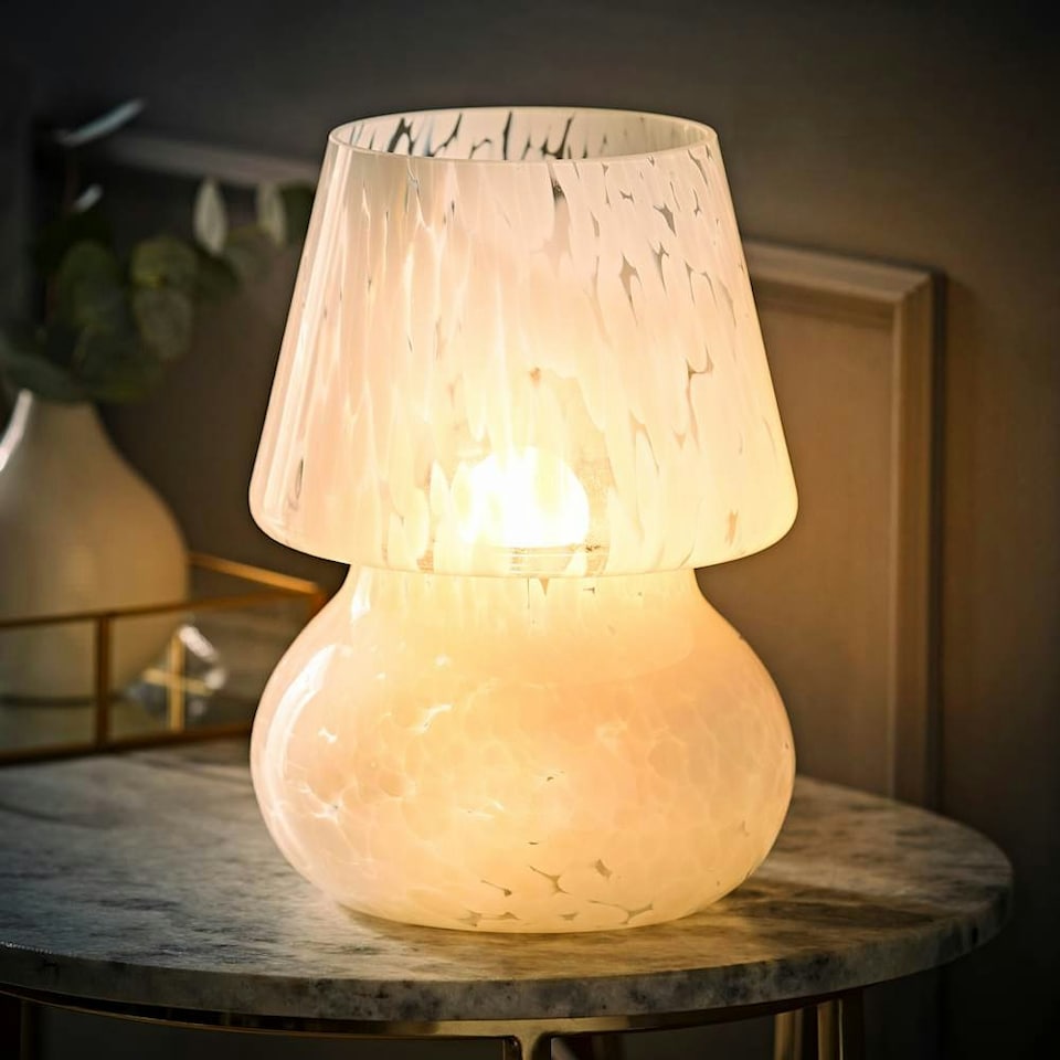 image 1 of ValueLights Beau White Confetti Glass Table Lamp Tapered Lampshade Bedside Light - Bulb Included