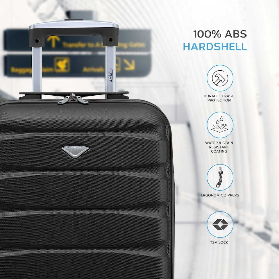 image 1 of Flight Knight Cabin Suitcase 55x35x20cm, Lightweight Carry On Bag - Over 100 Airlines- Ryanair, EasyJet, British Airways - Hand Luggage, ABS Hard Shell TSA Lock | Grey | Charcoal | Cabin Bag