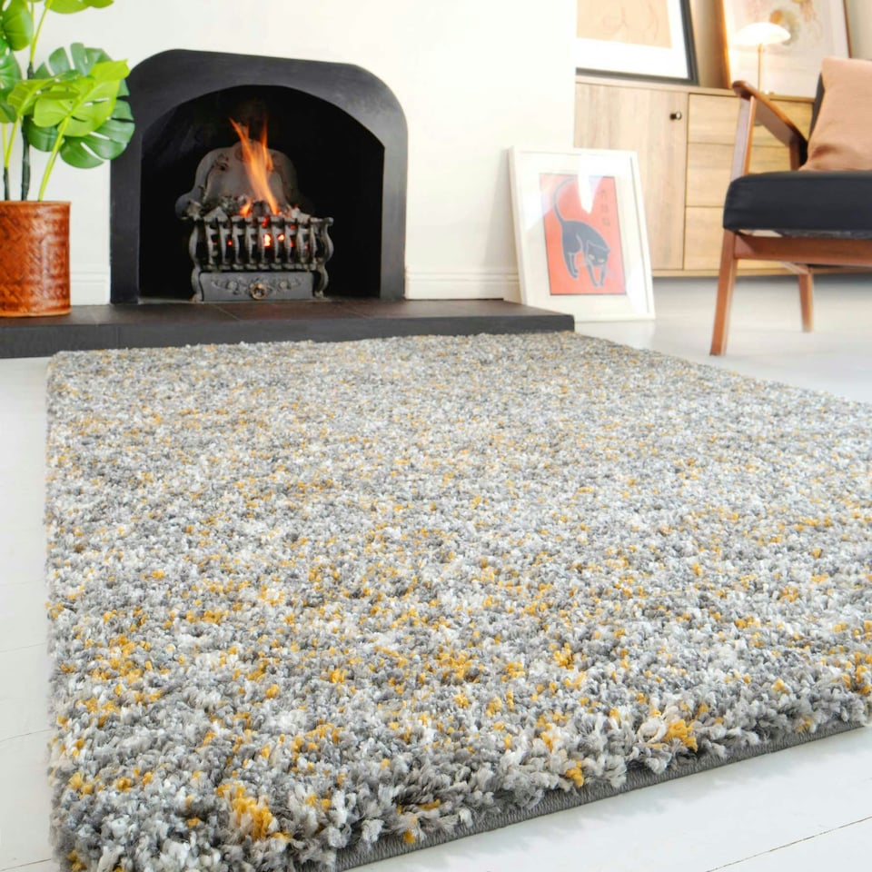 image 1 of KUKOON Yellow Ochre Mottled Shaggy Living Room Area Rug 60cm x 110cm