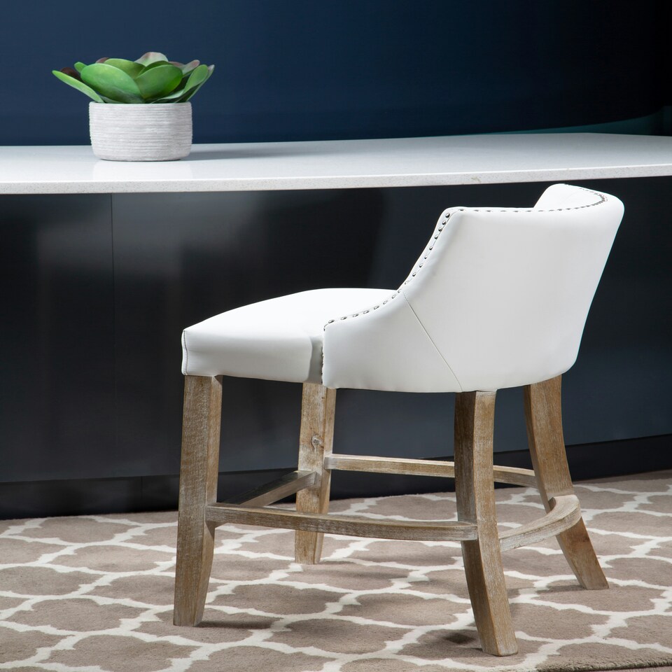 image 1 of Interiors by Premier White Bar Stool with Back, Velvet Seat Breakfast Bar Chair, Kitchen Stool with Footrest, Chair for Bar, Home