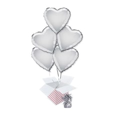 Silver Heart Foil Helium Balloon Bouquet - 5 Inflated Balloons In A Box