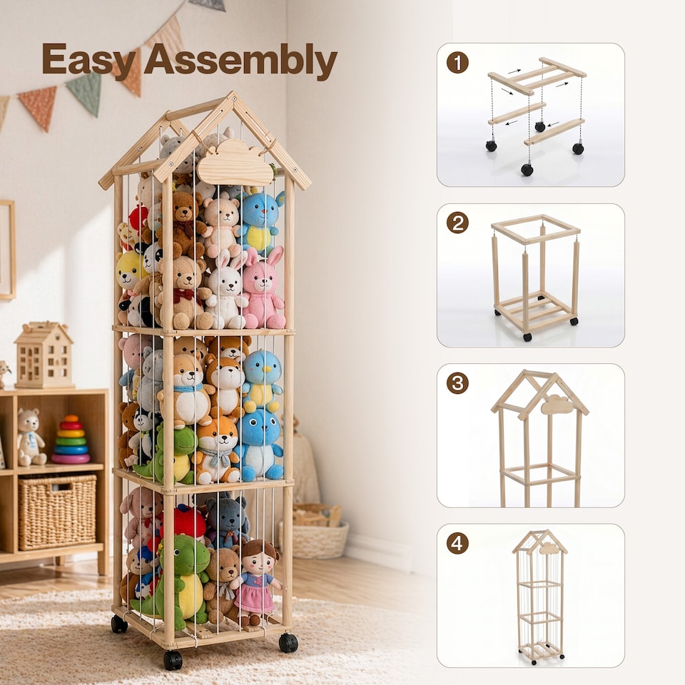 image 1 of Levede Plush Toy Storage Holder Kids Stuffed Animal Organiser Lockable Wheels