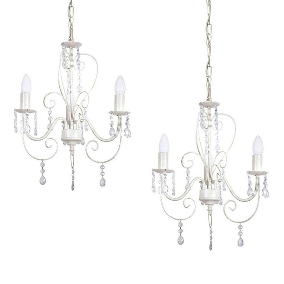 image 1 of ValueLights Pair Of Three-Way Chandelier Ceiling Lights In Distressed White Cream Finish