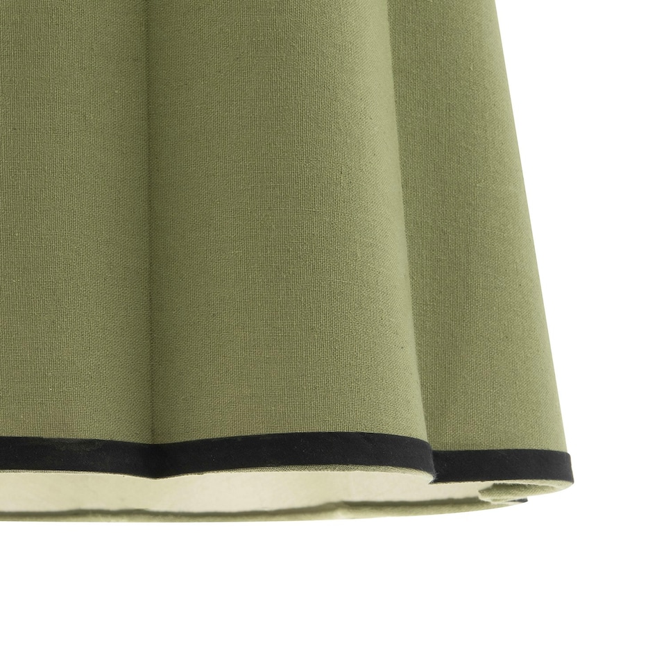 image 1 of Olive Green Linen Scallop Drum Lamp Shade with Black Cotton Trims Green