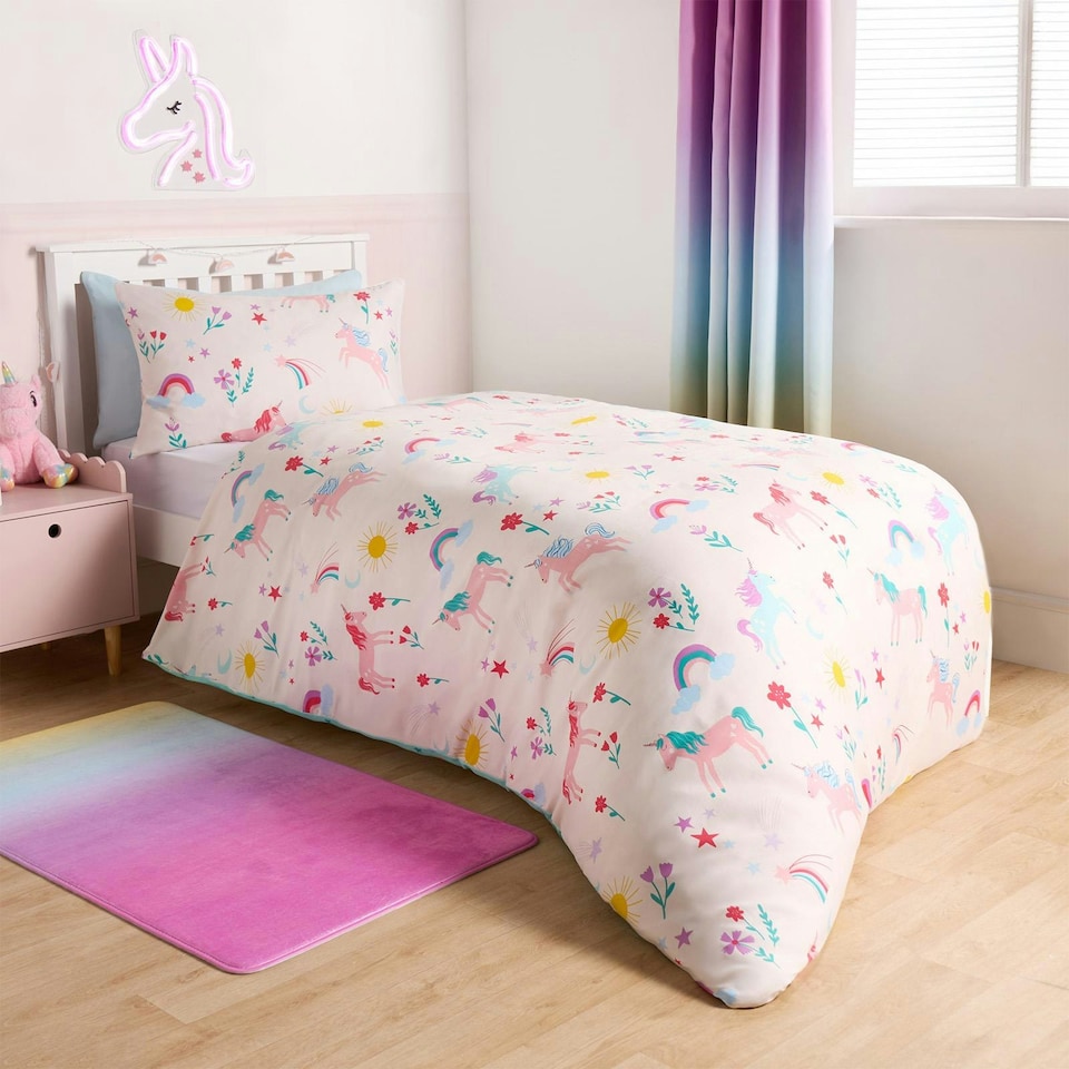image 1 of OHS Kids Unicorn Magic Reversible Duvet Cover and Pillowcase Bedding Set, Single - Multi