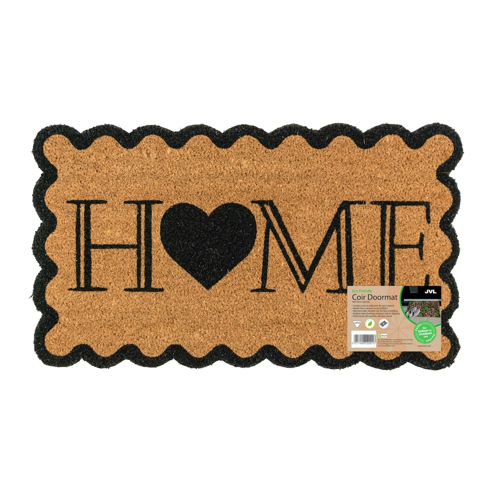 image 1 of JVL Latex Backed Coir Entrance Doormat, 40x70cm - Scalloped Home
