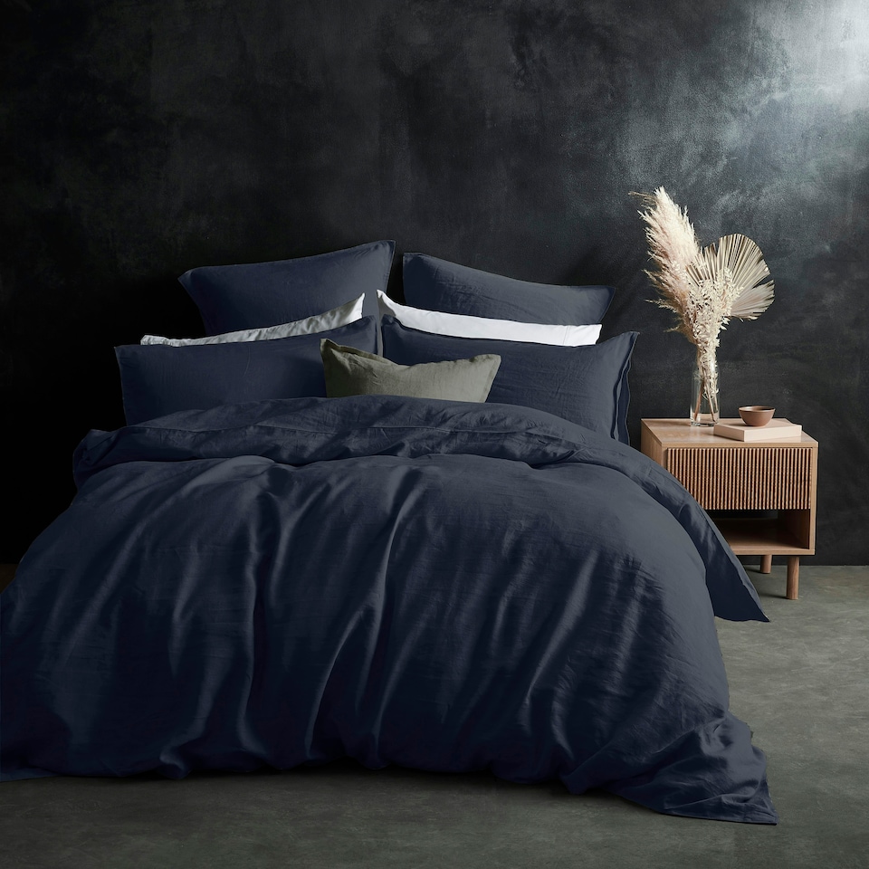 image 1 of Martex Linen Pillowcase Pair Navy Blue Blue | Blue