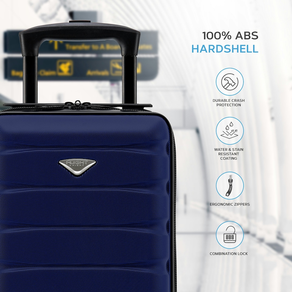 image 1 of Flight Knight Lightweight 2 Wheel ABS Hard Suitcase Cabin Hand Luggage 100+ Airlines Approved - British Airways, Ryanair & easyJet Free Carry On 40x20x25cm Blue | Navy | Cabin Bag