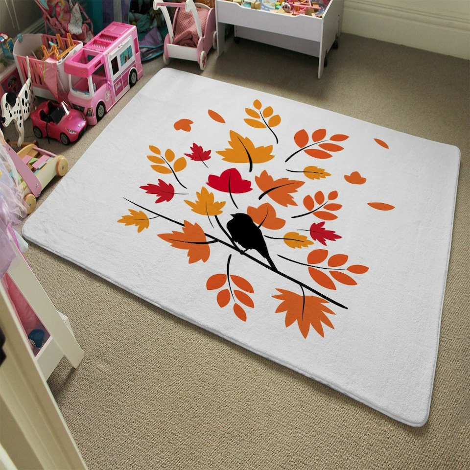 image 1 of Autumn Bird on Branch (Rug) Orange | Small: 60x110cm