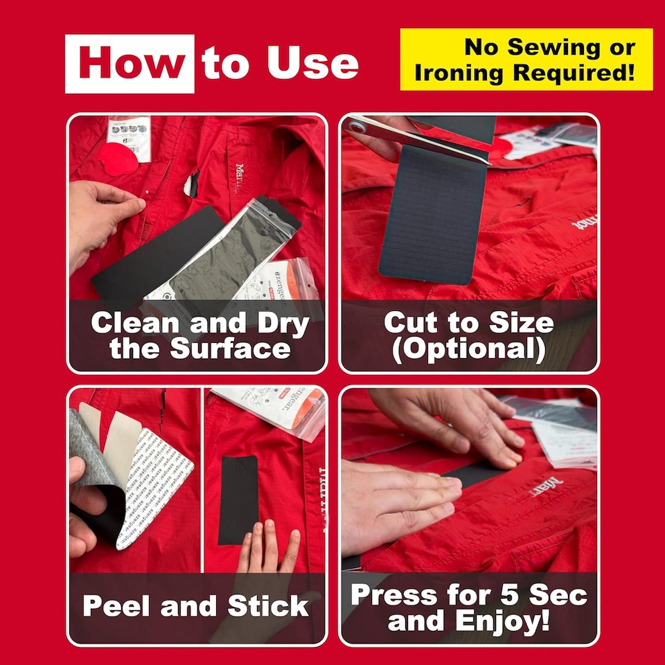 image 1 of aZengear Repair Patches - Waterproof, Self-Adhesive, Tear-Cold-Heat-Resistant to Fix Down Jackets, Tents, Upholstery, Black 2 Pack
