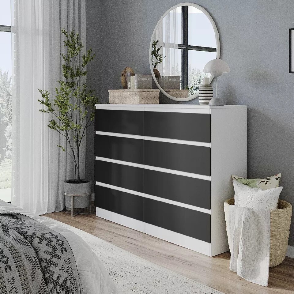 image 1 of Minimalist Chest of 8 Drawers - 88.3x120x35cm | White | White & Black | 1