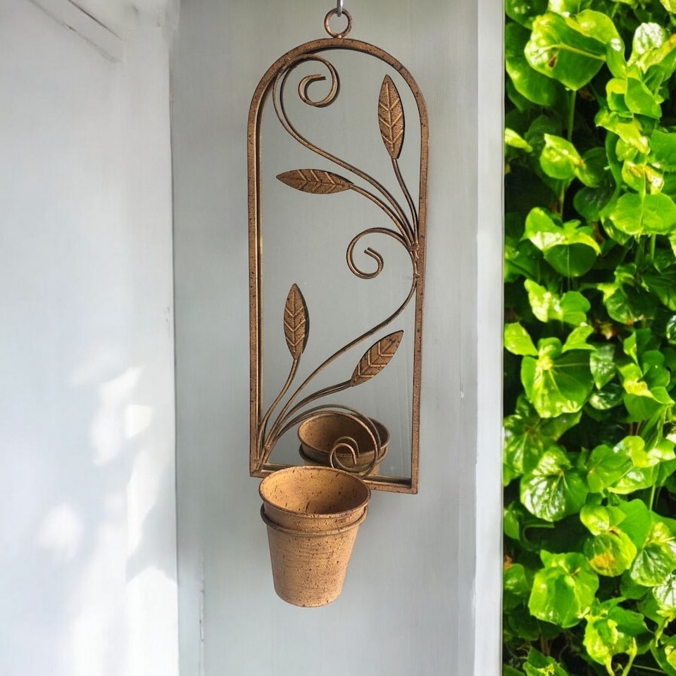 image 1 of Wall Mirror with Planter - Metal - L15 x W20 x H56 cm - Rusty