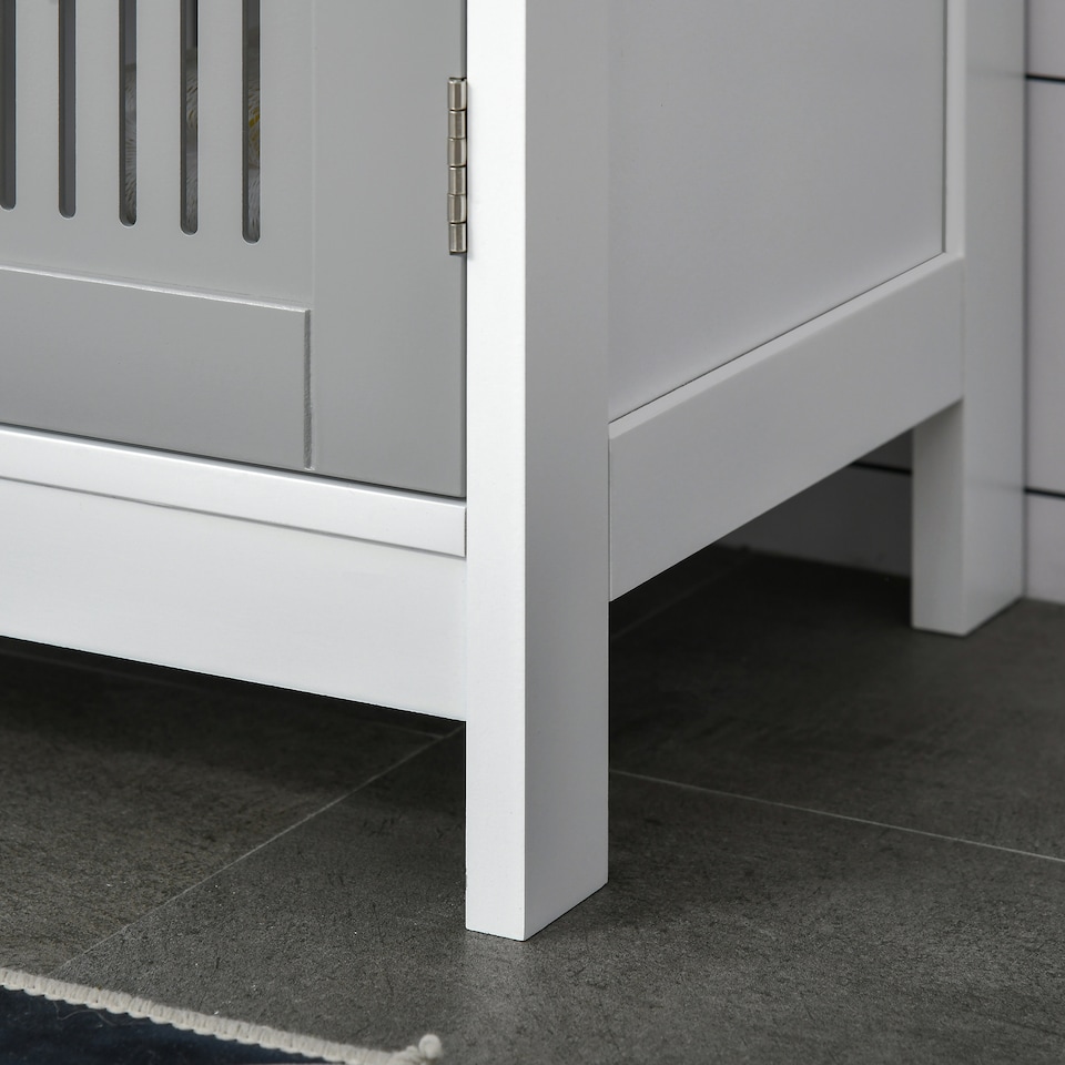 image 1 of kleankin Modern Under Sink Cabinet with 2 Doors, Bathroom Vanity Unit, Pedestal Under Sink Design, Storage Cupboard with Adjustable Shelves, Grey | Grey | Grey