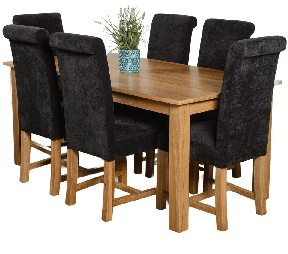 image 1 of Oslo 180 x 90 cm Large Oak Dining Table and 6 Washington Fabric Chairs | Black | Black