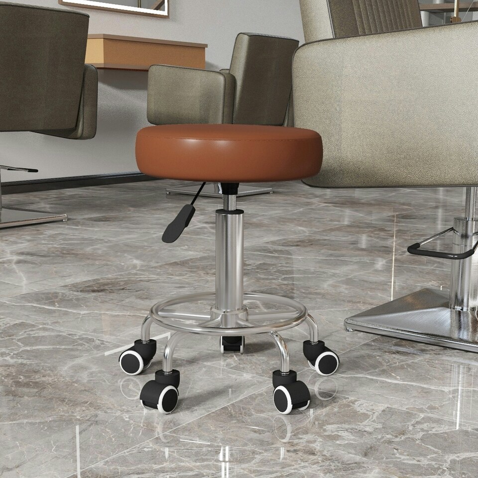 image 1 of Vinsetto Round PU leather Salon Beautician Stool Adjustable Height, Brown