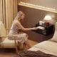 image 3 of HOMCOM Floating Bedside Tables Set of 2 with Fluted Drawer Open Shelf | Black | Black | 40W x 30D x 25H cm
