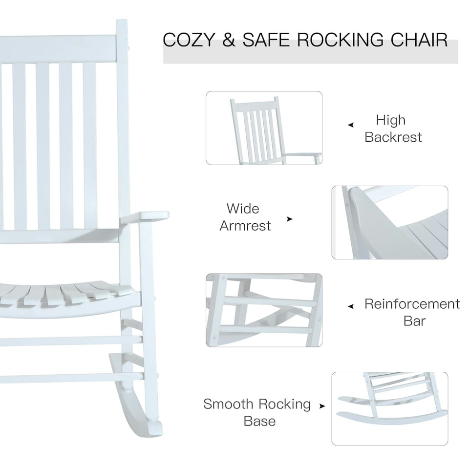 image 1 of Outsunny Garden Rocking Chair Outdoor Swing Rocker Armchair White