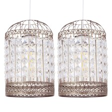 Set of 2 Martil - Antique Brass Jewelled Pendant Lightshades | Yellow | Clear | Small | 2
