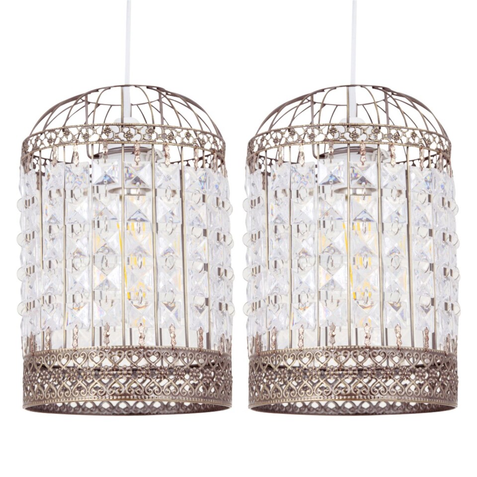 image 1 of Set of 2 Martil - Antique Brass Jewelled Pendant Lightshades | Yellow | Clear | Small | 2