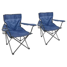 Harbour Housewares Folding Canvas Camping Chairs - Matt Black/Navy - Pack of 2
