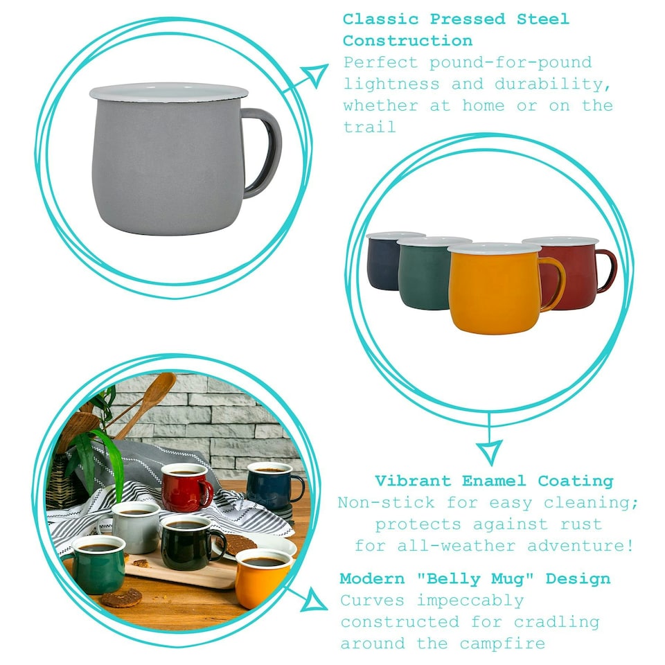 image 1 of Argon Tableware Coloured Enamel Belly Mugs - 375ml - Black - Pack of 6