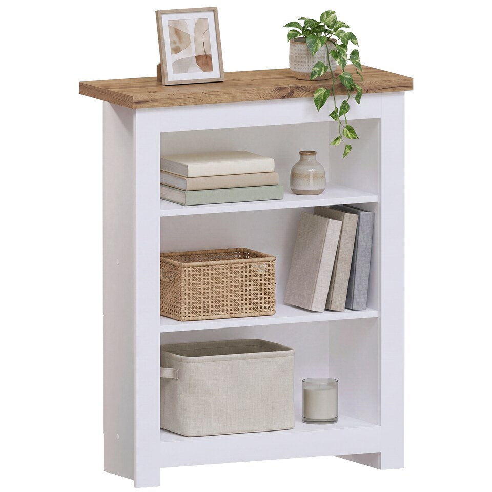 image 1 of Vida Designs Arlington 3 Tier Bookcase Shaker Style Display Storage, White & Oak