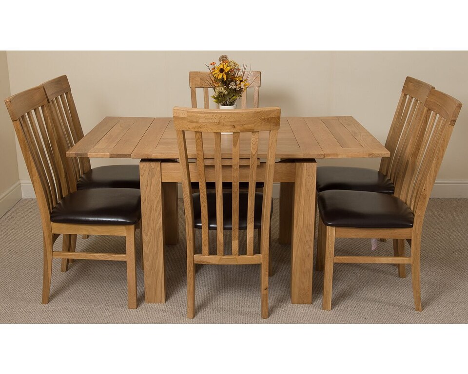 image 1 of Richmond 90-150cm Square Oak Extending Dining Table and 6 Harvard Chairs | Brown | Brown