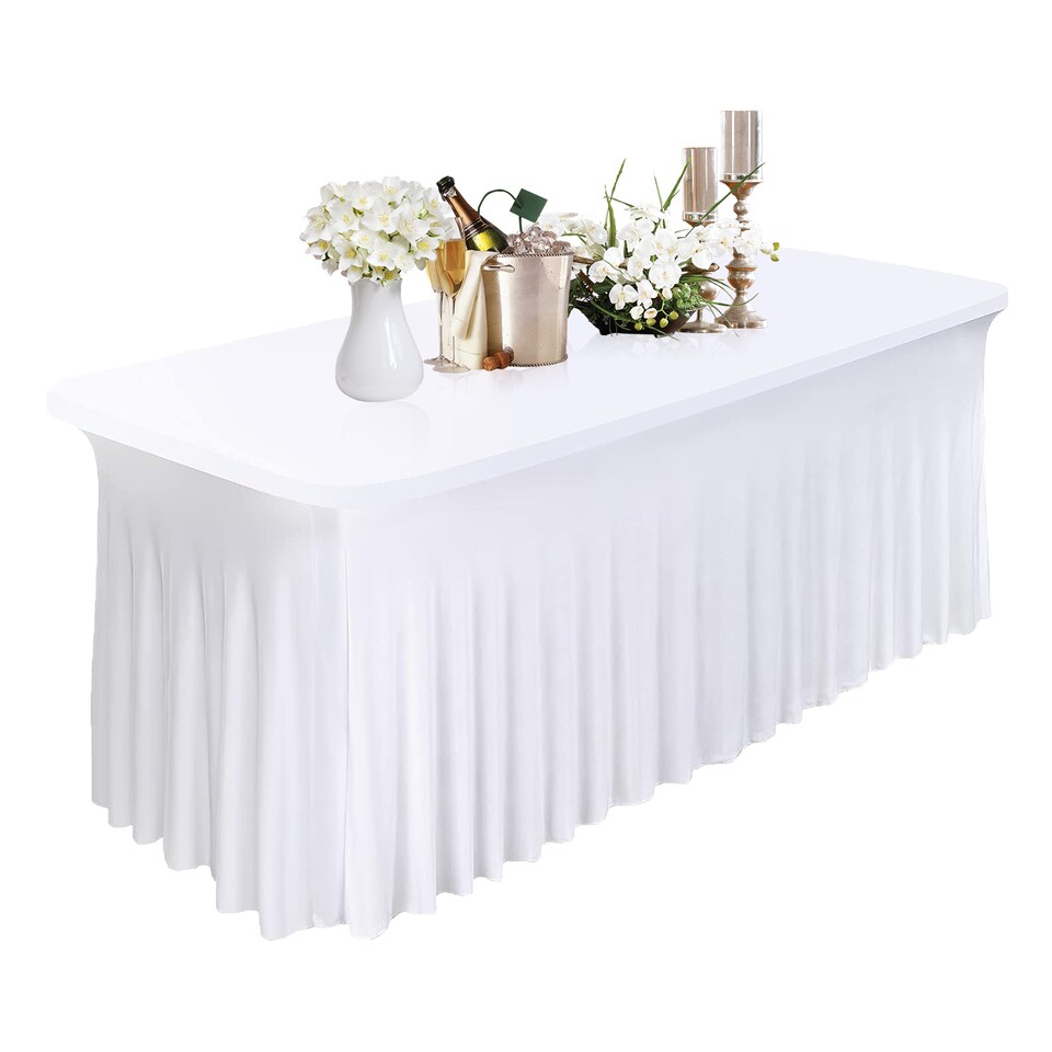 image 1 of Table Cloth Skirt, Pleated Round Spandex Tablecloth Cover - 6ft x 2.5ft