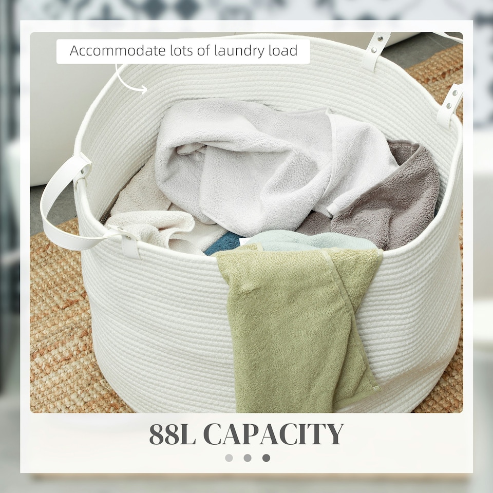 image 1 of HOMCOM 88L Cotton Rope Laundry Basket with Handles for Pillows Clothes Cream