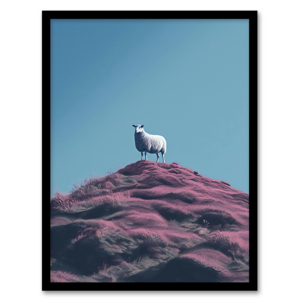 image 1 of High On Heather Scotland Sheep Home Decor Black Framed Wall Art Print A4