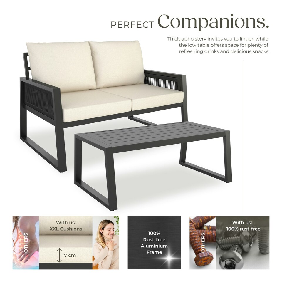 image 1 of Garden Furniture Set Capri in a Corded Design and Aluminium Frame | Grey | anthracite | 76,50 x 126 x 85 cm | 1