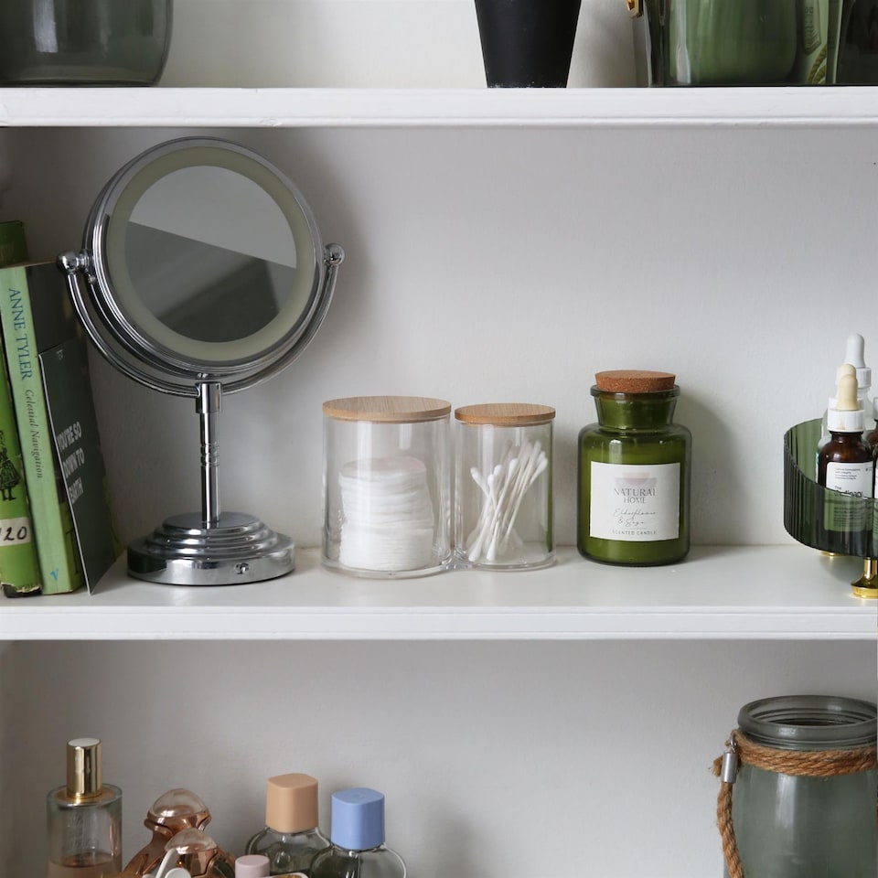 image 1 of Harbour Housewares Reusable Plastic Twin Bathroom Canister with Bamboo Lid