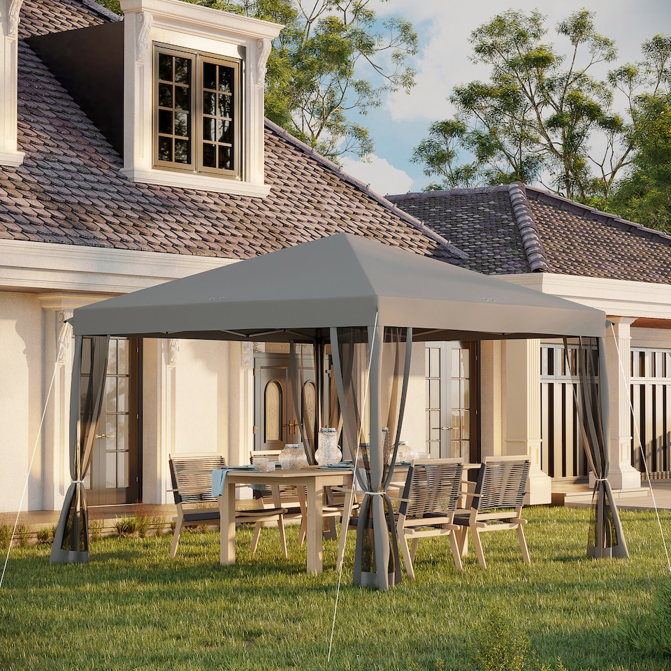 image 1 of Outsunny 3 x 3 m Pop Up Gazebo 420D Garden Tent Canopy with Removable Mesh Sidewall Netting Carry Bag for Garden Patio Outdoor Light Grey