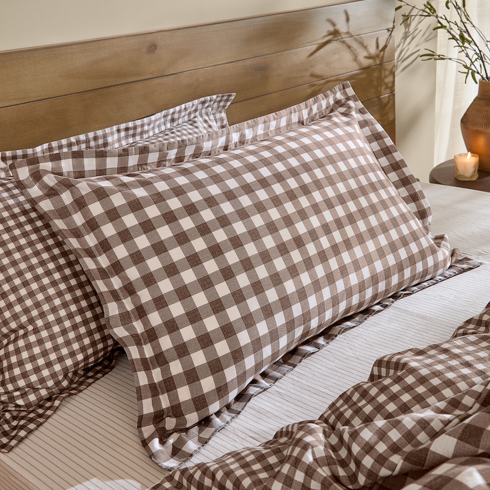 image 1 of Yard Barton Gingham Check Duvet Cover Set | Brown | Chocolate | Single | 1