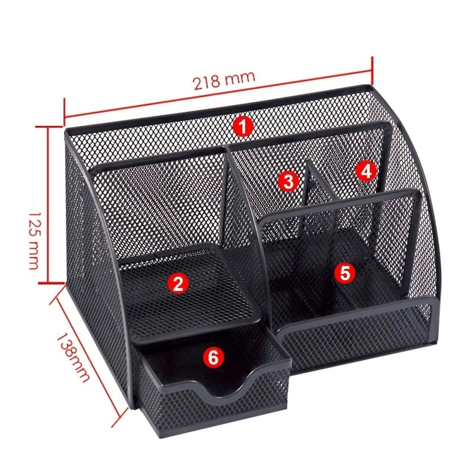 image 1 of 6 Compartment Wire Mesh Desktop Organiser