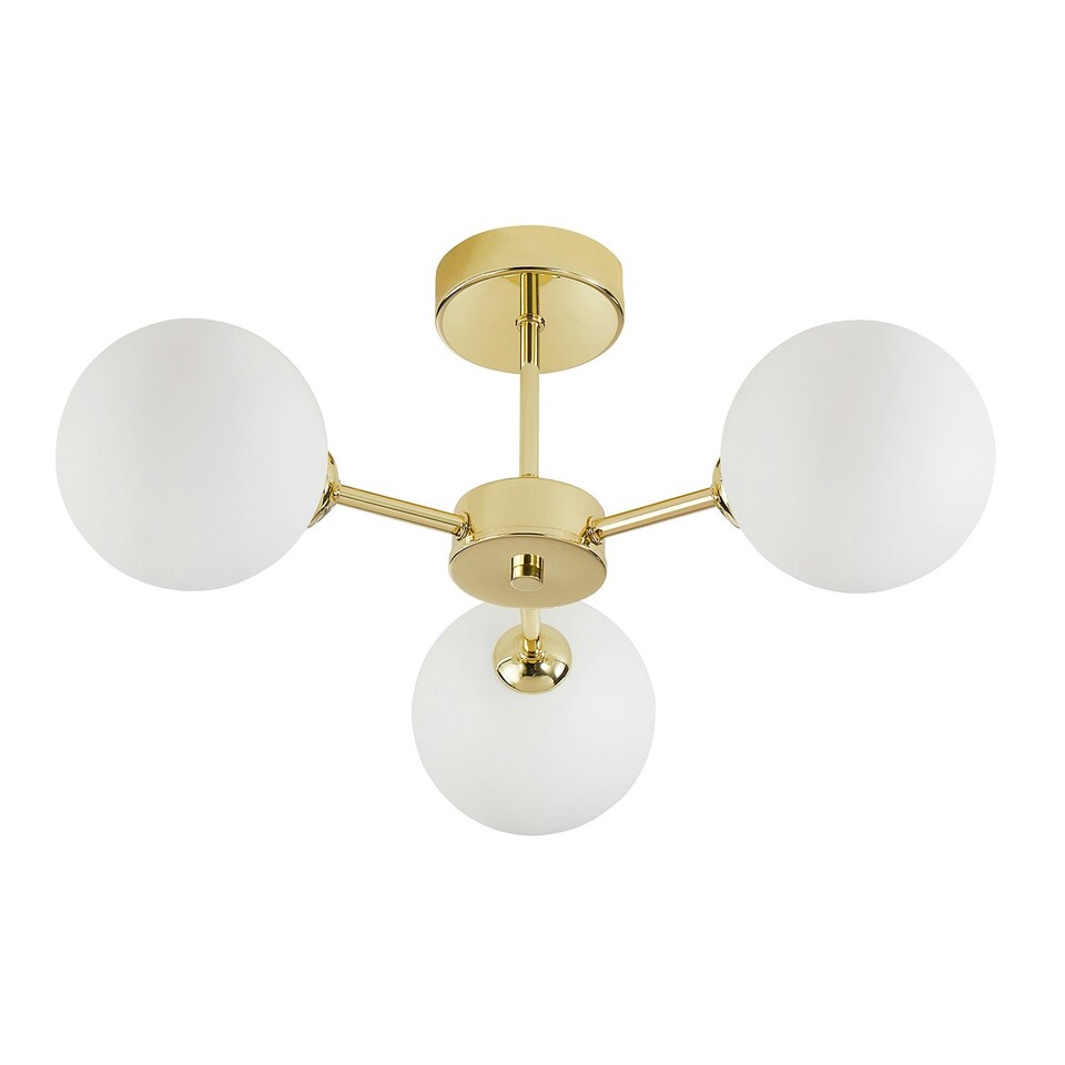 image 1 of Contemporary Chic Polished Gold Ceiling Light with Opal White Globe Glass Shades