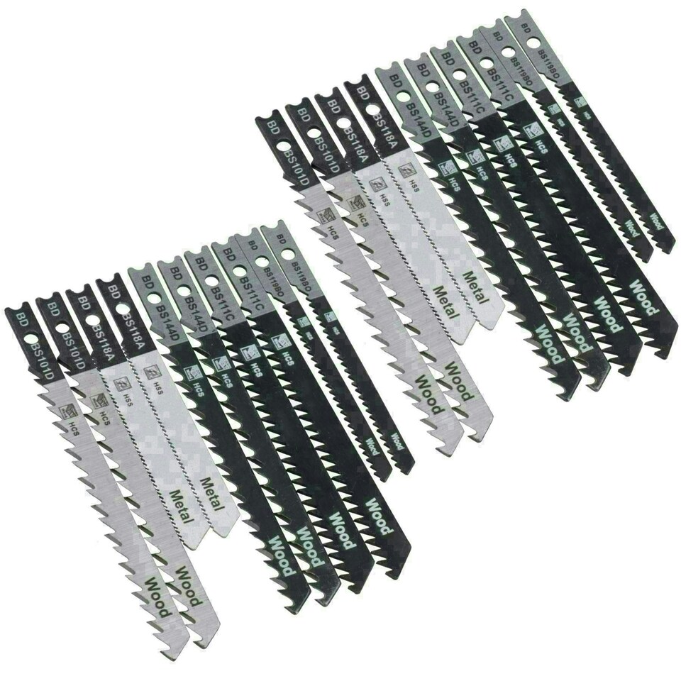 image 1 of HCS + HSS Jigsaw Blade Set With Universal Fitting Fitment for Wood Steel 20pc