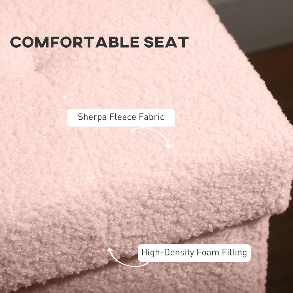 image 1 of HOMCOM Foldable Sherpa Fleece Storage Ottoman, 38 x 38 x 38 cm Pink