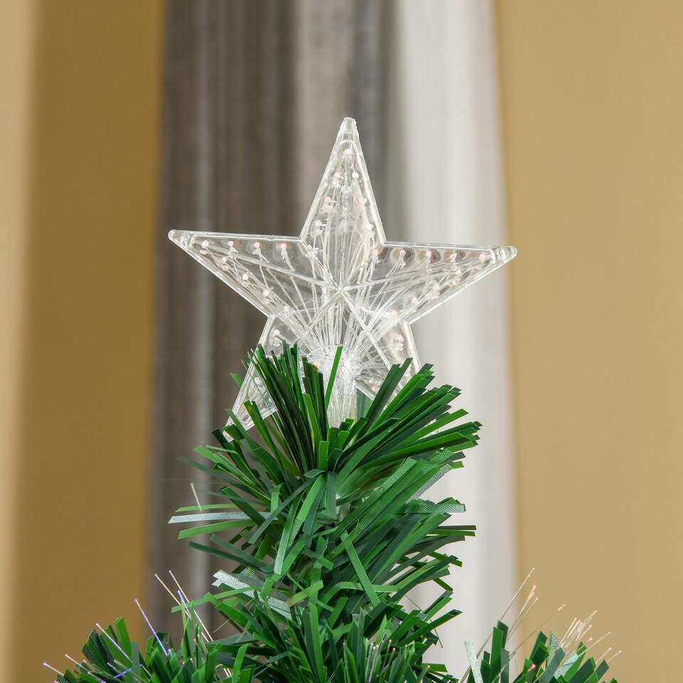 image 1 of HOMCOM 5FT Pre-Lit Fibre Optic Christmas Tree Artificial Holiday Décor Metal