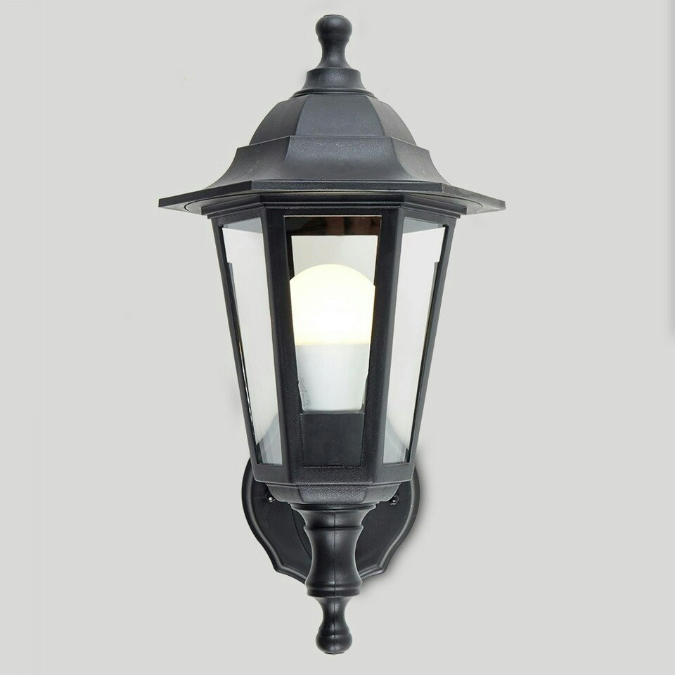 image 1 of ValueLights Pair of Black Mayfair Outdoor Wall Lanterns with 6W Warm White Bulb