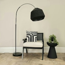 ValueLights Louis Black Arched Curved Floor Lamp with Black Rope Dome Lamp Shade and LED Bulb