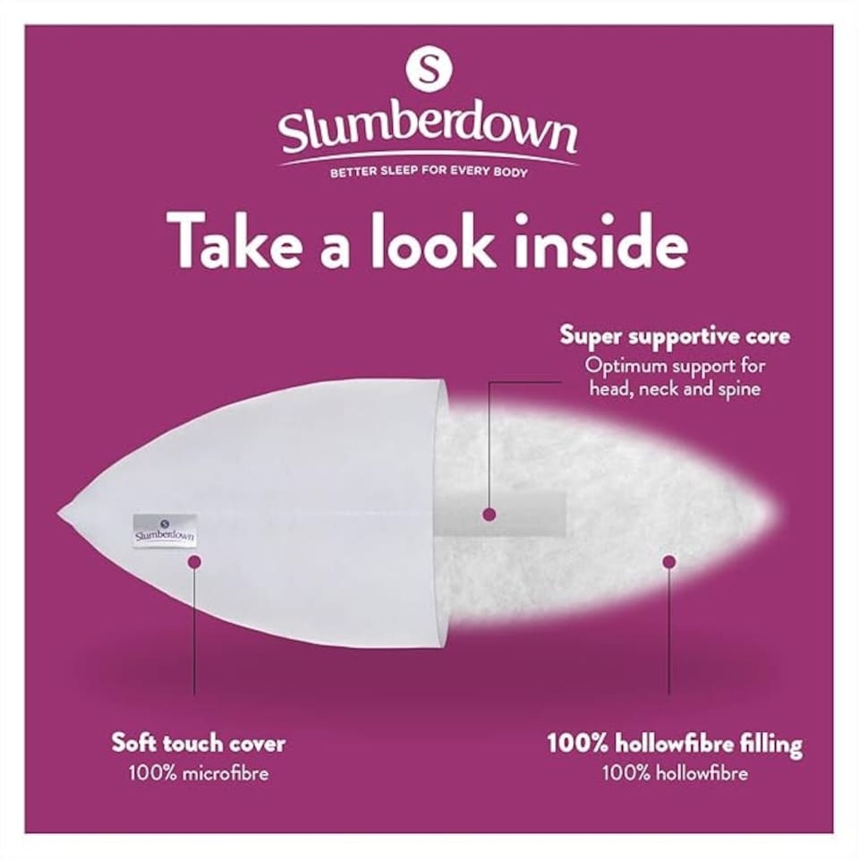 image 1 of Slumberdown Feels like Down Super Support Pillow, Firm Support, 2 Pack