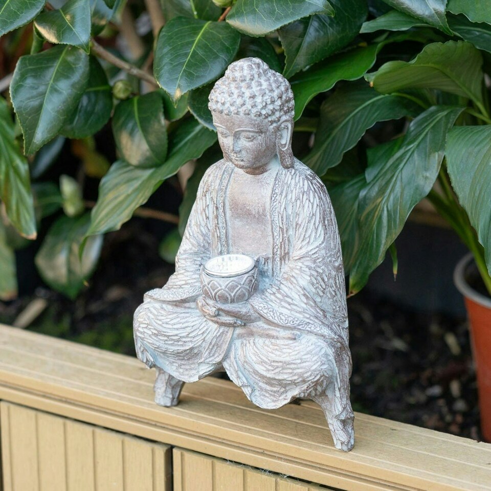 image 1 of ValueLights Buddha Outdoor Solar Decorative Light Grey