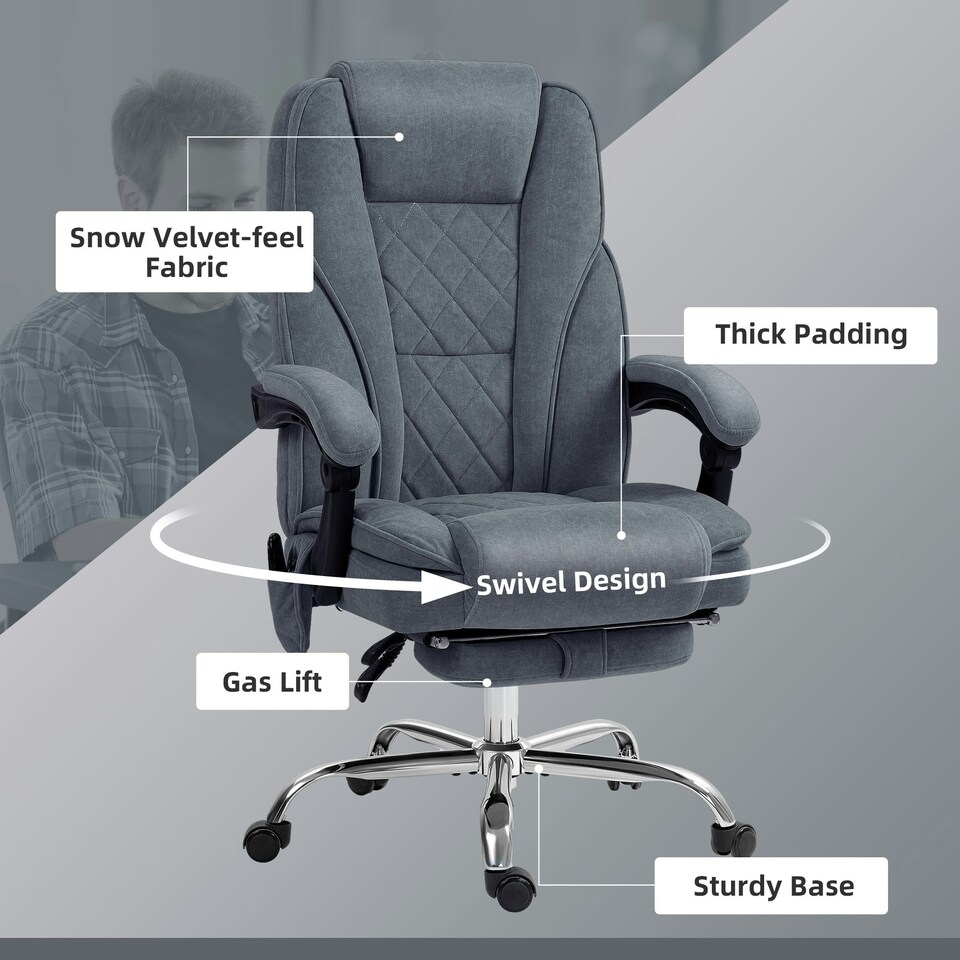 image 1 of Vinsetto Massage Office Chair, Heated Reclining Desk Chair, Dark Grey